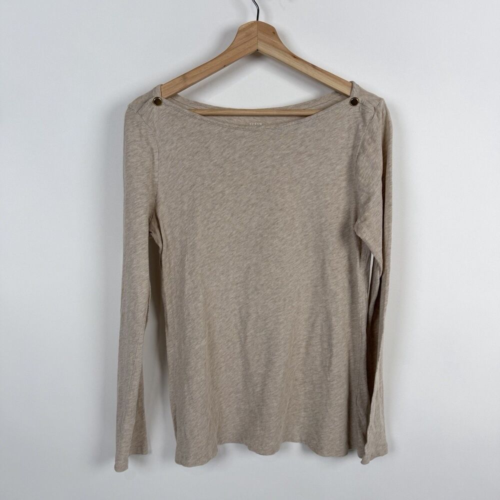 J.Crew Painter Tee Women L Beige Boat Neck Top Minimalist Lagenlook  Long Sleeve